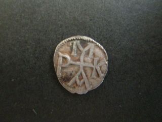 Maurice Tiberius (582 - 602 Ad) Silver Siliqua.  Monogram.  High Silver.  Rare