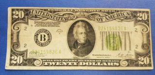 1928 Federal Reserve 20 Dollar Gold On Demand Bill With Rare Light Green Seal