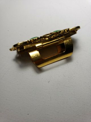 RARE FIND Vintage Adjustable Mirror Ring gold tone with green stones UNIQUE 3
