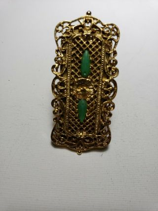 RARE FIND Vintage Adjustable Mirror Ring gold tone with green stones UNIQUE 4