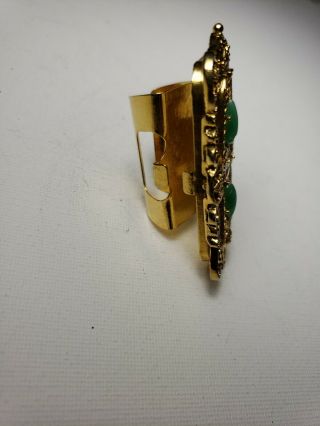 RARE FIND Vintage Adjustable Mirror Ring gold tone with green stones UNIQUE 5