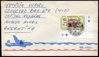 British Barbados To Argentina Air Mail Cover Rare Destination Vf