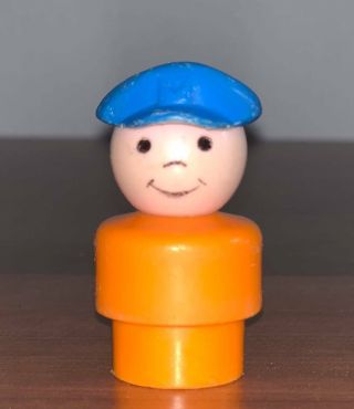 Vintage Fisher Price Little People Rare European Farm Boy,  Orange Boy Blue Hat