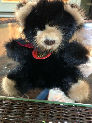 Rare Bear Teddy Mink Fur Black Tan 6 " Plush Stuffed Animal Vintage 1982
