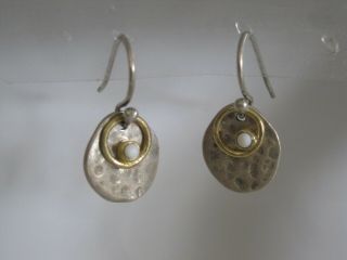 Rare Silpada Hammered Sterling Silver Bronze River Shell Dangle Earrings W1670