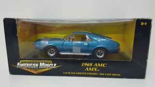 American Muscle Ertl Limited Edition 1968 Amc Amx Rare Blue W/ White Stripe 1/18