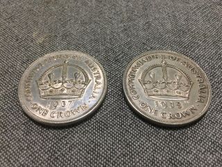 1937 & 1938 Australian Crowns 92.  5 Silver Rare Coin