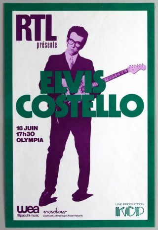 Elvis Costello - Mega Rare Olympia,  Paris 1978 Punk Concert Handbill