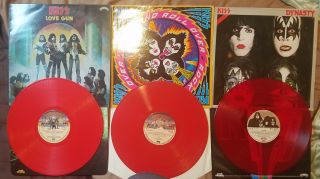 Kiss - Mega Rare - Uk Pye Red Vinyl Lp Love Gun Rock N Roll Over Dynasty Album 33