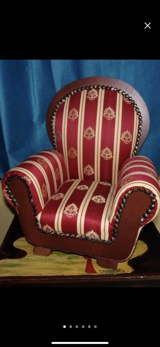 Rare Find Vintage Upholstered Doll Chair With Tack Detail For 18 Inch Doll