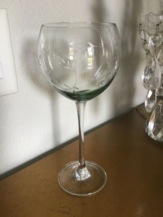 2 Rare Lenox " Heather Green " Balloon Wine Glasses 8 7/8” Tall