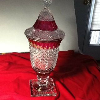 Rare Westmoreland English Hobnail 15 " Tall Candy Clear With Ruby Flash 1940