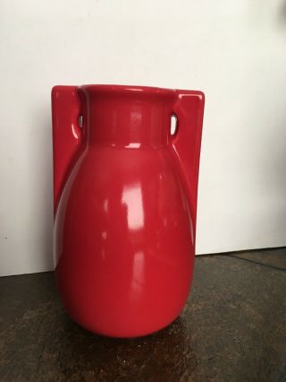 Teco Art Pottery Double Handled Buttressed Vase - Rare Red Glaze