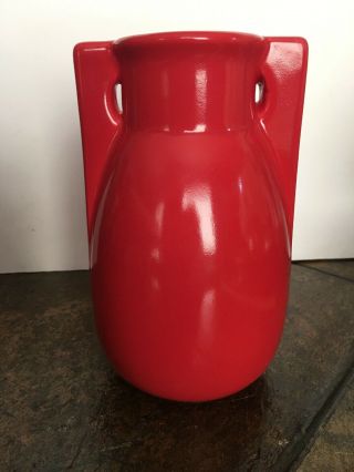 Teco Art Pottery Double Handled Buttressed Vase - Rare Red Glaze 3