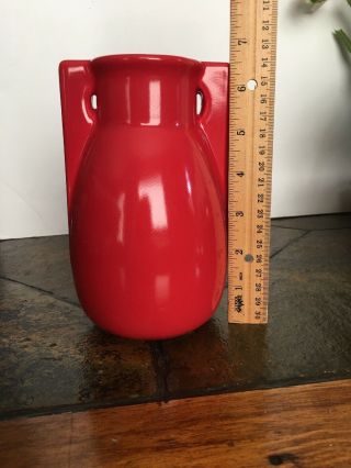 Teco Art Pottery Double Handled Buttressed Vase - Rare Red Glaze 7