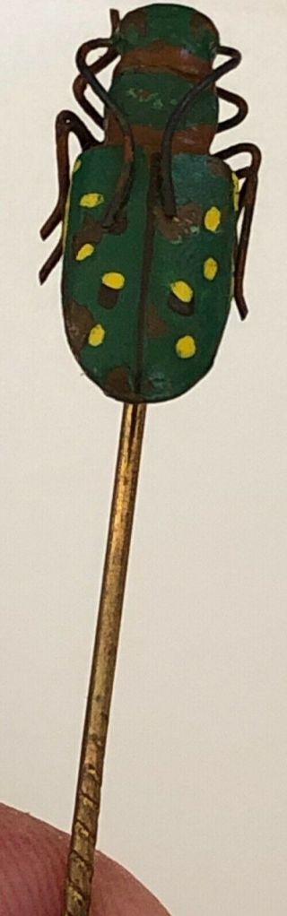 Victorian 10k Gold Beetle Bug Insect Stick Pin Hat Lapel Hp Enamel Antique Rare