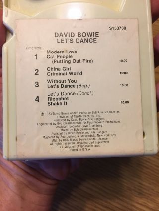 David Bowie Let’s Dance 8 Track Tape RARE Emi America S153730 1983 3