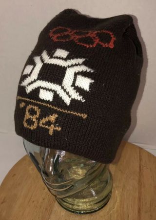 Vintage 1984 Sarajevo Olympics Winter Ski Cap Knit Beanie Snow Hat Rare Toboggan