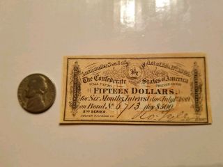$15 Confederate Bond Note Rare 1800 