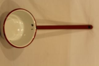 Vintage Enamelware,  White With Red Trim Water Ladle,  Rare Piece