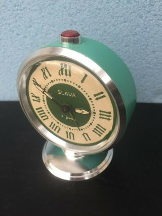 Vintage Russian Russia Mechanical Alarm Clock Slava 11 Jewels Soviet Ussr Rare