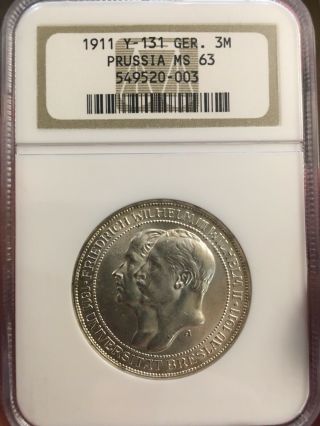 Germany,  Silver 3 Marks,  Prussia,  Ngc Ms 63 Rare