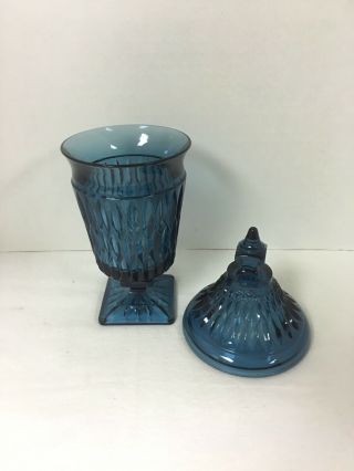 RARE Vintage Indiana Glass Blue Mt Vernon Covered,  Pedestal Lidded Candy Dish 2