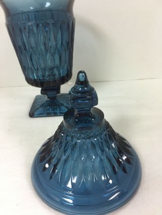 RARE Vintage Indiana Glass Blue Mt Vernon Covered,  Pedestal Lidded Candy Dish 3