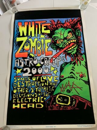 Vintage 1995 White Zombie Black Light Poster Rare Minor Wear