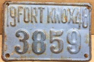 Rare 1948 Fort Knox,  Kentucky Bicycle License Plate Metal Tag 6 " X 4 " Vintage