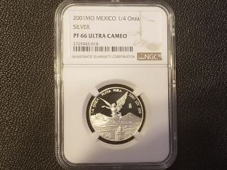 2001 Mexico 1/4 Oz Silver Libertad Proof Ngc Pf66 Ultra Cameo Only 1,  000 Rare