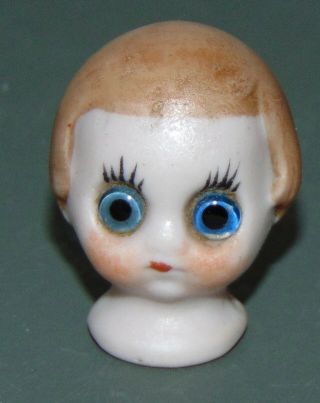 Rare Antique Bisque Doll Head Miniature Googlie Germany