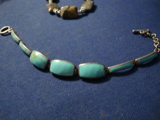 Rare Ati Turquoise Sterling Silver Old Pawn Big Chunky Bracelet