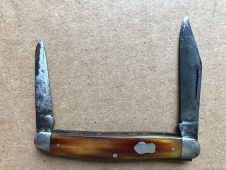 Vintage Remington 2 Blade Folding Pocket Knife 3 5/8 " Rare Grip Color Shield