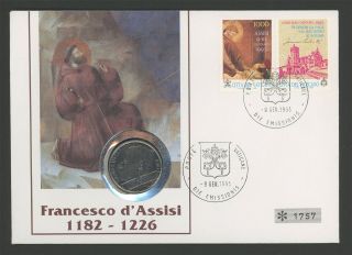 Vatican Coin Cover 1993 Saint St.  Francis Of Assisi Asis Rare H3590