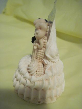 ANTIQUE BRIDE & GROOM CAKE TOPPER,  hard frosting,  1950 ' s rare collector piece 4