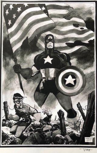Tim Rare Captain America & Bucky Print B/w Art Signed 11x17 Last One