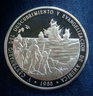 Dominican Republic 100 Pesos 1988 Pure Silver 5 Oz Ounces (155gr) Proof Rare