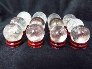 12 Rare 710g Natural Transparent Clear Quartz Crystal Sphere Ball,  Stand Jj31