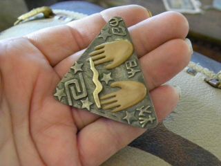 Very Rare Zealandia Carved Artisan Old Pawn Brooch 2 " X 2 - 1/4 " Signed