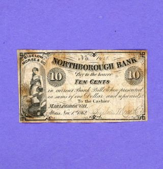 1862 10c Bigelow Morse & Co Northborough Bank Rare Civil War Note