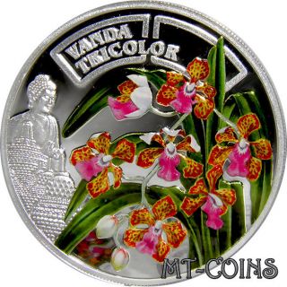 2011 Rwanda Orchidaceous Vanda Tricolor With Buddha Silver Proof Coin Rare