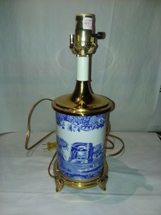 Rare Spode Italian Style Lamp Blue White Porcelain Brass Made In England