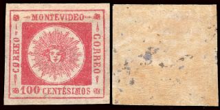 Uruguay - 1859.  100 Cent Red.  Hinged.  & Rare