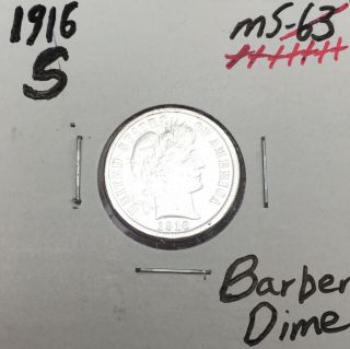 1916 - S Uncirculated Rare Gem Bu,  10c U.  S.  Silver Barber Dime Z4