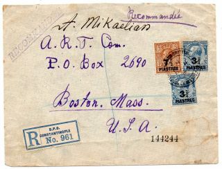 1922 Great Britain Offices In Turkey Reg Cover To Usa,  Rare Stamps