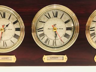 Rare Collector ' s Piece Authentic Models Mahogany Multi - Zone World Clock 1997 3