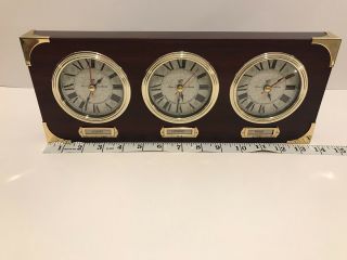 Rare Collector ' s Piece Authentic Models Mahogany Multi - Zone World Clock 1997 6