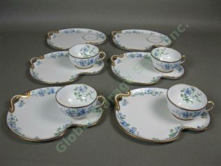 Rare Vtg Antique Gda Limoges Blue Floral Flowers Cups,  Saucer Plates Combo Set
