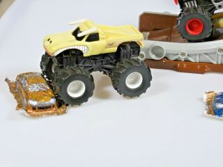 Monster Jam Trucks with Launcher,  Hot Wheels REV UP Crushable Car Mold Cars Rare 3